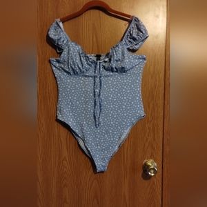 NWT Ribbed Blue w White Flowers Body Suit - 20% off 3+ Bundle